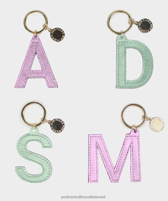 נשים Pedro Miralles נאפה מתכת נציץ llavero inicial de piel menta y rosa אביזרים FBRF4571